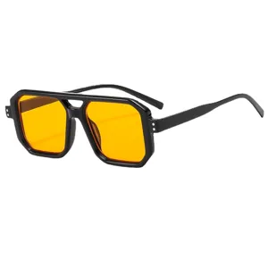 Square cyberpunk sunglasses for men and women stylish UV protection eyewear black orange.