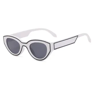 Fashion retro cat eye sunglasses with unique white and black outline design for streetwear.