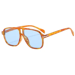 Fashion double bridge men sunglasses retro leopard print frame light blue lens uv protection