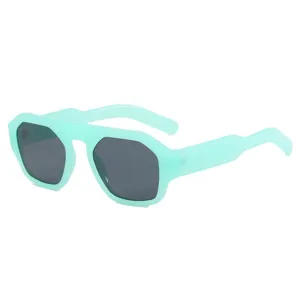 Oversized geometric sunglasses for men and women, retro mint green frame fashion eyewear.