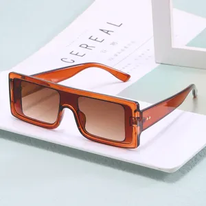 Futuristic one-piece lens sunglasses, stylish flat top square shades for women and men.