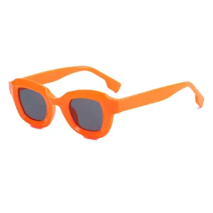 Orange chunky square sunglasses, trendy candy color fashion eyewear for women and men.