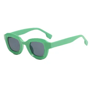 Green chunky frame small square sunglasses for women and men, stylish candy color eyewear.