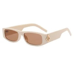 Trendy retro kleine vierkante zonnebril voor dames en heren, chique beige UV-beschermingsbril.