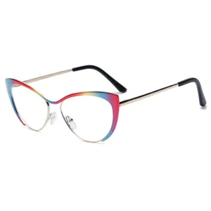 Women Fashion Cat Eye Metal Blue Light Blocking Glasses Retro Optical Eyeglass Frame Trendy Chic Designer Eyewear