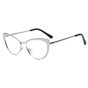 Fashion cat-eye metal blue light blocking glasses for women and men, clear optical frame.