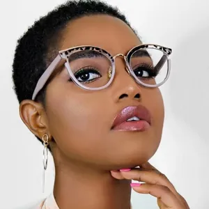 Women TR90 blue light blocking glasses fashion metal rim cat eye optical eyewear frame