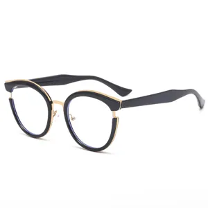 Stylish vintage TR90 anti-blue light glasses for women, chic metal rim optical frame.