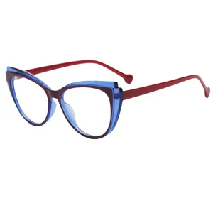 Stylish butterfly anti-blue light optical glasses frame with blue and red colors.
