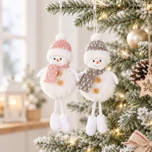 Christmas Plush Snowman Pendant Cute Knitted Hat Scarf Doll Xmas Tree Hanging Ornament Holiday Party Home Decor