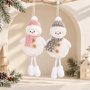 Christmas plush snowman hanging ornaments set, cute knitted hat doll pendants for tree.