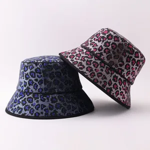 Glitzernder Strass Leopardenmuster Fischerhut, stilvoller Sonnenschutz Beckenhut.
