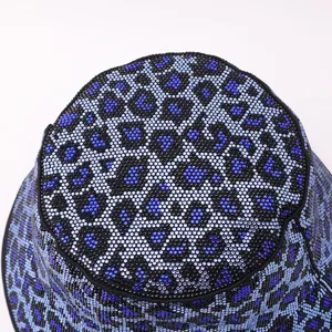 Blau schwarzer Strass Leo Fischerhut, glitzernde Kristall Sonnenhut Damen Mode Kopfbedeckung.