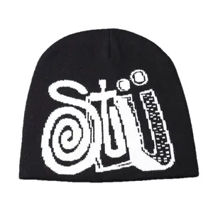 Bonnet Tricoté d'Hiver Unisexe Jacquard Lettre Streetwear Extérieur Chaud Pull Sans Bord Acrylique Tricot Calotte Décontracté Style Street Beanies