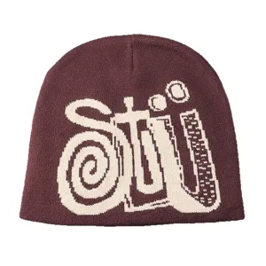 Bonnet en tricot avec motif de lettres jacquard élégant, chapeau d'hiver décontracté.