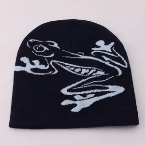 Unisex Frog Jacquard Knitted Beanie Hat Warm Winter Brimless Pullover Skull Cap Acrylic Fashion Outdoor Headwear