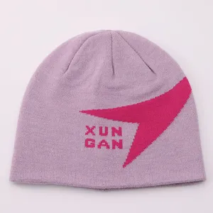 Detailed view of the stylish autumn and winter knit beanie featuring unique jacquard letter design.