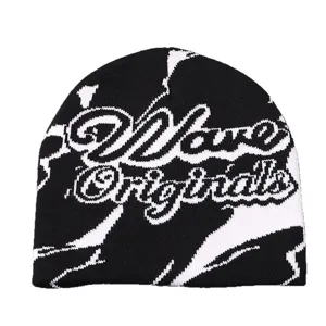 Bonnet en Tricot Jacquard Lettres Wave Originals Chaud en Acrylique Streetwear d'Hiver Skull Cap Homme Femme