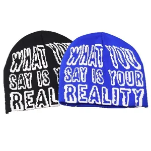 Bonnet en tricot à lettres jacquard doubles tendance, chapeau chaud style européen américain.