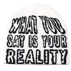 Bonnet en tricot chaud et tendance avec motif de lettres, style streetwear décontracté.