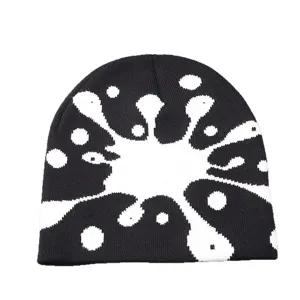 Winter Graffiti Knit Beanie Men Women Contrast Color Splatter Jacquard Warm Skull Cap Brimless Hip Hop Streetwear Cold Hat