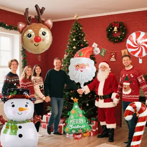 Christmas foil balloon set Santa snowman reindeer tree festive party scene decor