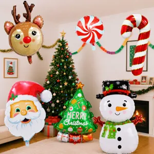 Christmas foil balloon set including Santa snowman reindeer tree for holiday party decor