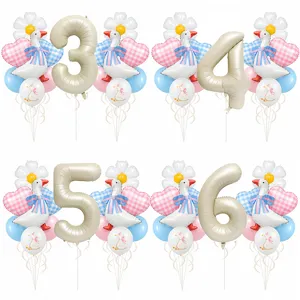 Simpatico Set di Palloncini a Tema Oca Bianca Cuore a Quadri Margherita Palloncini in Lattice di Alluminio per Decorazione Festa di Compleanno
