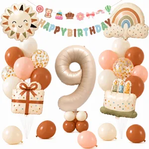 Retro zon regenboog 9e verjaardag ballon set met folieballonnen en slinger feestdecoratie