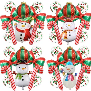Globo de Papel de Aluminio de Muñeco de Nieve de Navidad Lazo Bastón de Caramelo Globos de Látex de Aluminio Para Decoración de Fondo de Fiesta de Navidad Celebración de Festival en el Hogar