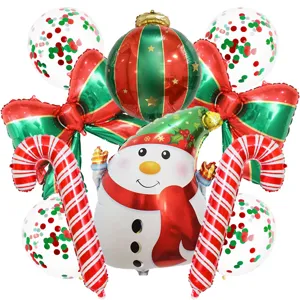 Set de globos de aluminio muneco de nieve navidad baston lazo fiesta decoracion pack