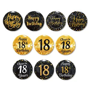 Set di spille metalliche nere e oro per la decorazione della festa di compleanno 18 anni