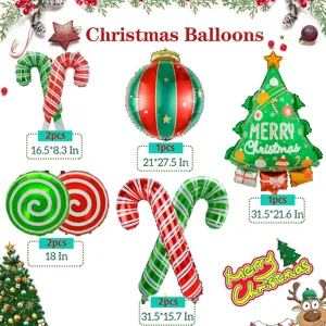Christmas foil balloon set featuring candy cane and tree designs for festive party decoration.