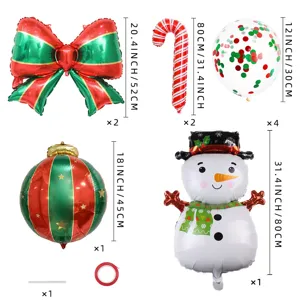 Vista detallada del set de globos aluminio muñeco de nieve navideño con medidas y decoracion