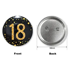 Spilla bottone compleanno 18 anni nero oro 58mm distintivo metallo decorazione festa