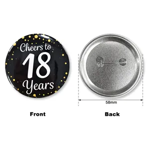 Spilla in latta per 18° compleanno nero oro badge festa souvenir decorazione 58mm