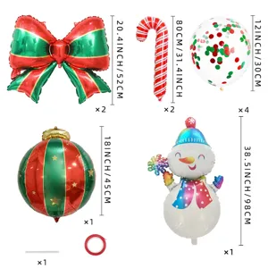 Set de globos de aluminio de muñeco de nieve de Navidad con lazo bastón de caramelo fiesta.