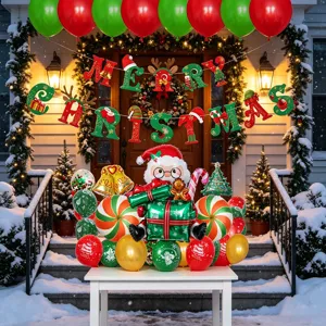 Weihnachtsballon-Set mit Weihnachtsmann-Banner und Deko für festliche Partydekorationen.