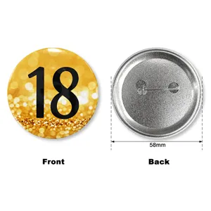 Spilla per 18° compleanno nero oro bottone in latta festa adulto ricordo gadget 58mm
