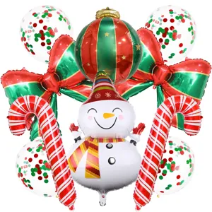Set de globos de aluminio de muneco de nieve de navidad baston de caramelo fiesta