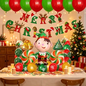 Weihnachtsballon Set mit Elf und Süßigkeiten Motiven für Party Hintergrund Dekoration