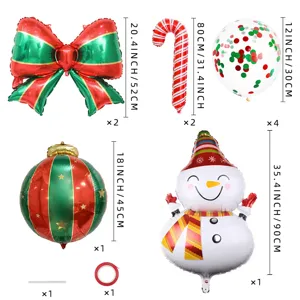 Set de globos de aluminio de muñeco de nieve de Navidad lazo bastón de fiesta