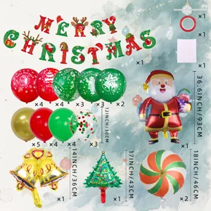 Weihnachtsballon Set Details mit verschiedenen Folien- und Latexballons sowie Zubehörgrößen.