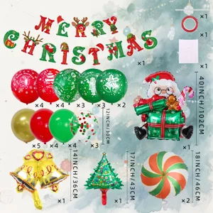 Weihnachtsballon Set mit Weihnachtsmann Baum und Latexballons fuer Partydekoration.