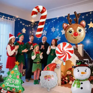 Christmas foil balloon set including Santa snowman and reindeer for festive party decor scene.