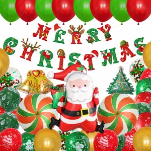 Weihnachtsballon Set mit Weihnachtsmann Folienballons, Buchstaben Banner und Latexballons.