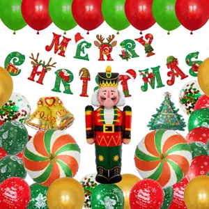 Weihnachtsballon-Set mit Nussknacker-Folienballon, Bonbon und Banner für Party Dekoration.