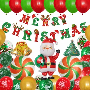 Weihnachten Ballon Dekorationsset mit Weihnachtsmann, Folienballons und Partybanner.
