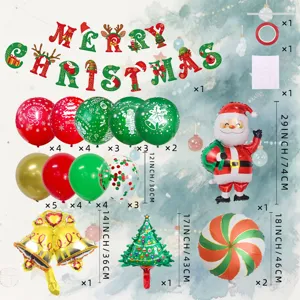 Weihnachtsballon-Set mit Weihnachtsmann-Folienballons, Latexballons und Partydekoration.