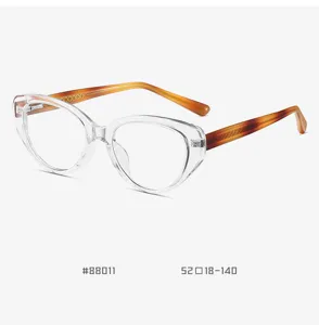Clear cat eye glasses frame with tortoise shell temples anti-blue light vintage eyewear